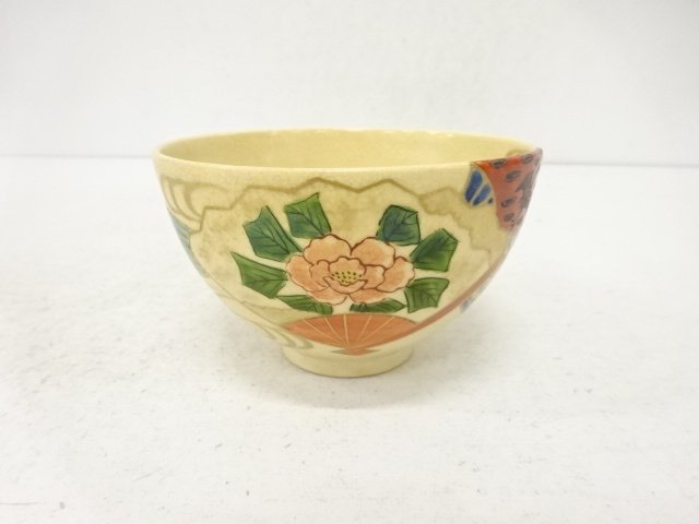 JAPANESE TEA CEREMONY / KYO WARE / TEA BOWL CHAWAN / KINSAI IROE / ARTISAN WORK 